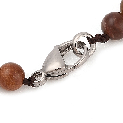 Natural Petrified Wood Round Beads Bracelets & Necklaces Sets SJEW-L132-25-1