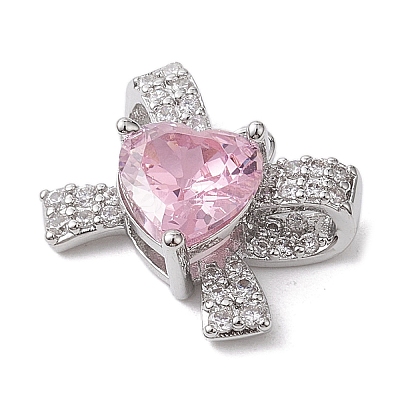 Rack Plating Brass Micro Pave Pink Cubic Zirconia Pendants KK-H463-10P-02-1