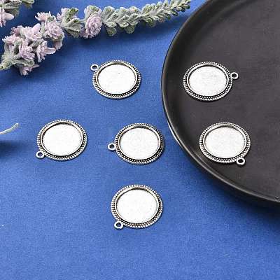 Tibetan Style Alloy Flat Round Pendant Cabochon Settings TIBEP-M022-34AS-1