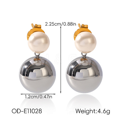 Two Tone 304 Stainless Steel & Plastic Pearl Stud Dangle Earrings WGF19D0-03-1