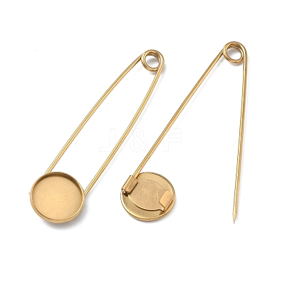 304 Stainless Steel Safety Pin Brooch Base Settings STAS-A142-02B-G-1
