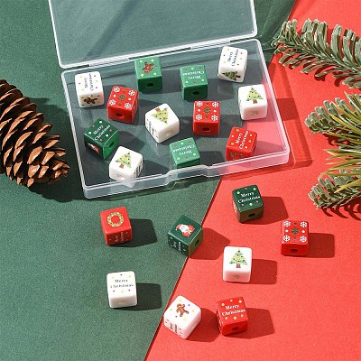 20Pcs Christmas Printed Opaque Acrylic Beads OACR-FS0002-53B-1