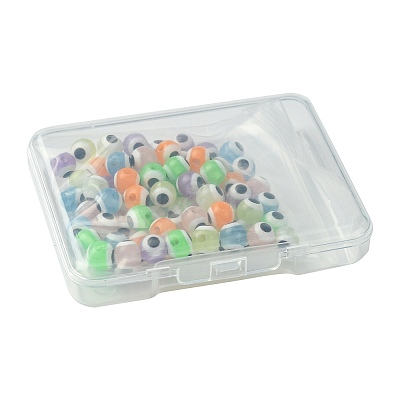 70Pcs 7 Colors Luminous & Printed Opaque Acrylic Beads LACR-FS0001-01-1