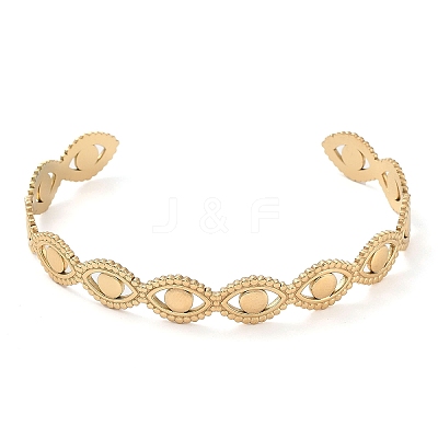 304 Stainless Steel Hollow Horse Eye Cuff Bangle for Women BJEW-D061-05G-1
