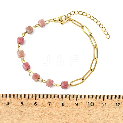 Cube Natural Gemstone Beads Link Bracelets BJEW-JB13903-1