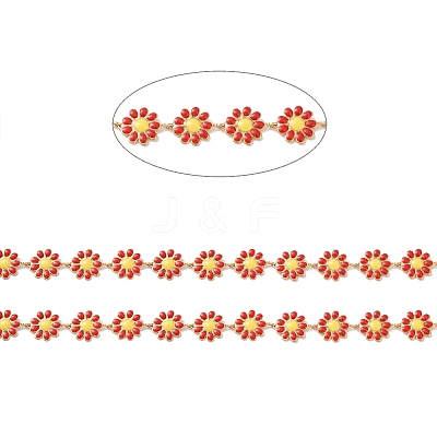 Ion Plating(IP) 304 Stainless Steel Daisy Flower Link Chains with Enamel AJEW-J035-03G-11-1