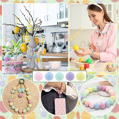 80Pcs 5 Colors Flocking Acrylic Beads MACR-PH0002-15-1