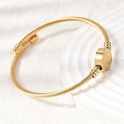 Twisted 304 Stainless Steel Cuff Bangles for Women BJEW-P387-01G-1