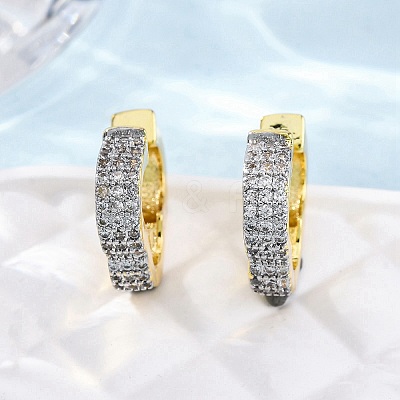 Brass Micro Pave Clear Cubic Zirconia Hoop Earrings EJEW-H158-16A-GP-1