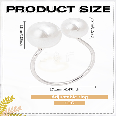 1Pc Resin Imitation Pearl Finger Rings RJEW-LP0002-18S-1