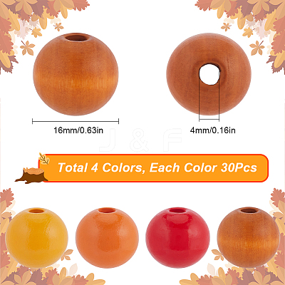 120Pcs 4 Colors Painted Natural Wood Beads WOOD-SP0001-11A-1