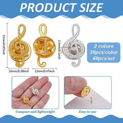 60Pcs 2 Colors Alloy Musical Note Brooches JEWB-PH01289-1