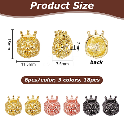 18Pcs 3 Colors Lion Head Alloy Beads FIND-OC0013-63-1