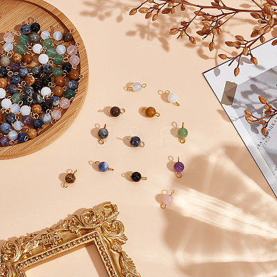 96Pcs 12 Colors Natural & Synthetic Mixed Gemstone Connector Charms PALLOY-HY00039-1