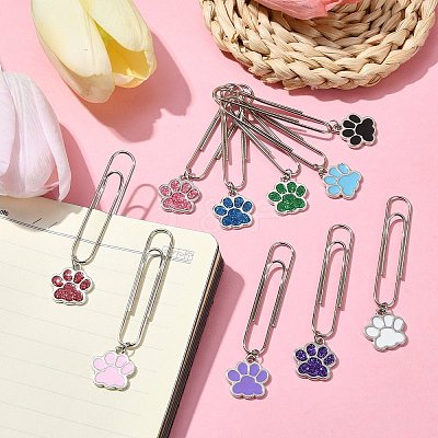 Dog Paw Print Alloy Enamel Pendant Bookmarks AJEW-JK00304-1