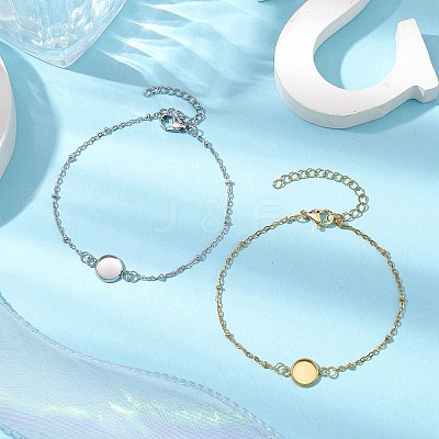 2Pcs 2 Colors 304 Stainless Steel Round Cabochon Setting Bracelets BJEW-JB11092-1