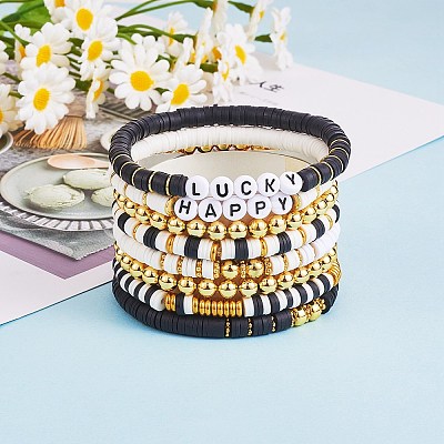 Handmade Polymer Clay Heishi Beads Stretch Bracelets Set BJEW-PH01484-1