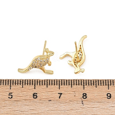 Brass Micro Pave Clear Cubic Zirconia Kangaroo Stud Earrings EJEW-F400-05G-1