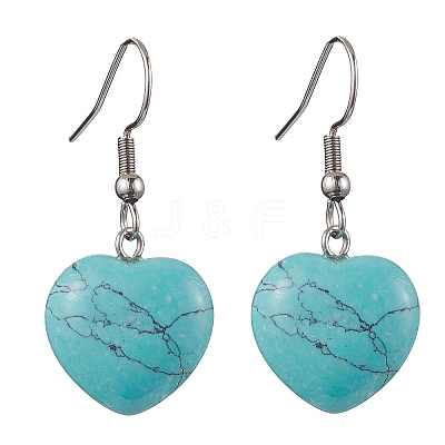 Synthetic Turquoise Heart Lariat Necklace & Dangle Earring Sets SJEW-JS01303-1