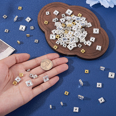 200Pcs 5 Styles Brass Rhinestone Spacer Beads KK-TA0003-39-1
