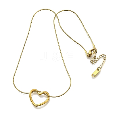 201 Stainless Steel Hollow Heart Pendant Snake Chain Necklaces for Women NJEW-B124-03G-1