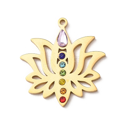 Chakra 304 Stainless Steel Rhinestone Pendants RB-CBA27F2-01G-1