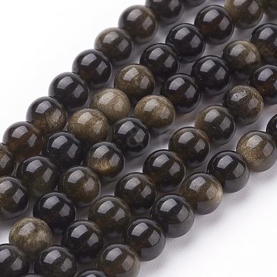 Natural Golden Sheen Obsidian Beads Strands X-G-C076-6mm-5-1