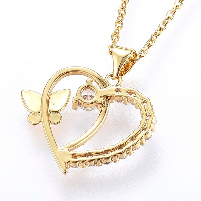 Brass Micro Pave Cubic Zirconia Pendant Necklaces NJEW-H486-23G-1