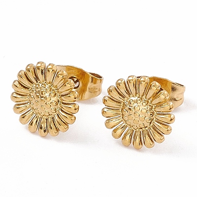 Ion Plating(IP) 304 Stainless Steel Sunflower Stud Earrings for Women X-EJEW-G338-05G-1