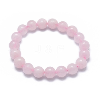 Natural Rose Quartz Bead Stretch Bracelets X-BJEW-K212-A-045-1