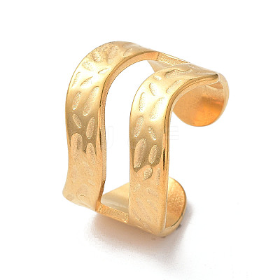 Ion Plating(IP) 304 Stainless Steel Hollow Wave Open Cuff Rings RJEW-D006-08G-1