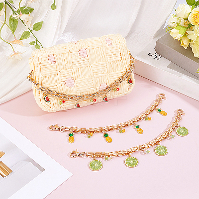 3Pcs 3 Styles Alloy Enamel Fruit Charm Iron Bag Decorative Chains HJEW-PH02185-1