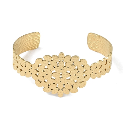 304 Stainless Steel Oval Leaf Open Cuff Bangles for Women BJEW-U002-09G-1