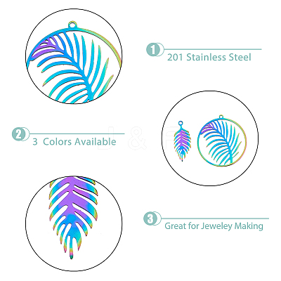 12Pcs 6 Styles 201 Stainless Steel Pendants STAS-DC0013-81-1