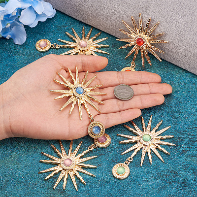 5Pcs 5 Colors Alloy with Resin Big Pendants FIND-TA0004-16-1
