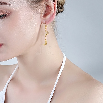 Clear Cubic Zirconia Moon and Star Dangle Leverback Earrings EJEW-SW00011-09-1