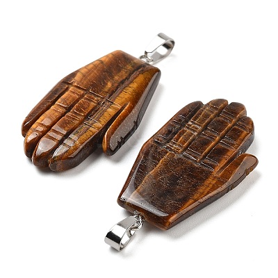 Natural Tiger Eye Carved Pendants G-K369-01P-03-1