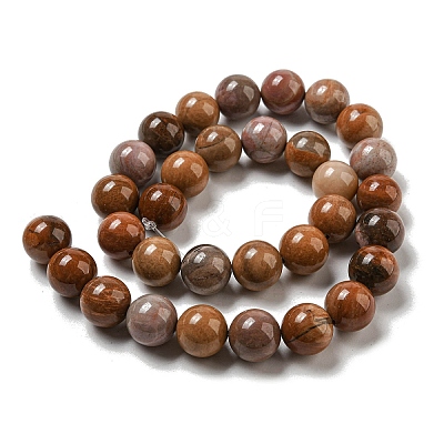 Natural Petrified Wood Round Bead Strands G-F266-08-12mm-1