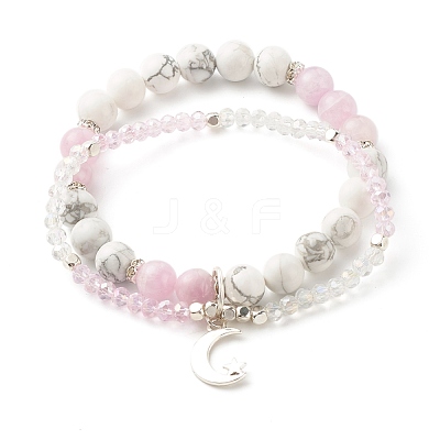 Moon and Star Charm Multi-strand Bracelet BJEW-TA00033-03-1