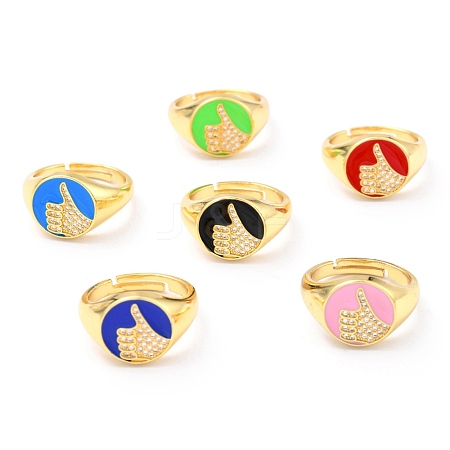 Adjustable Real 18K Gold Plated Brass Enamel Finger Ringss RJEW-L071-26G-1