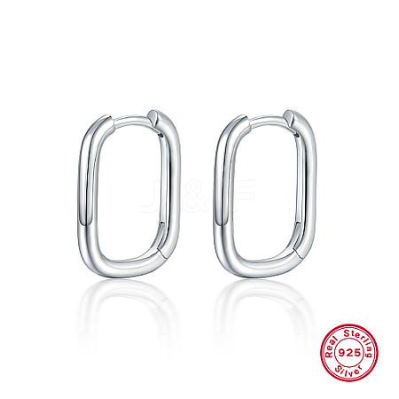 Anti-Tarnish Rectangle Rhodium Plated 925 Sterling Silver Hoop Earrings IL6021-3-1