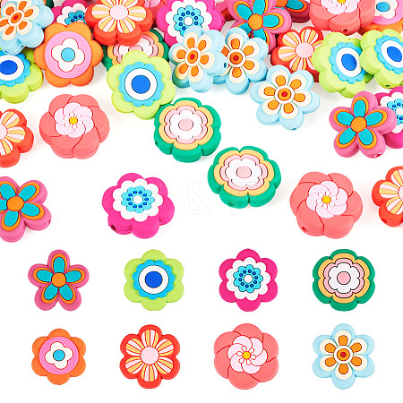 32Pcs 8 Styles Flower PVC Beads KY-TA0001-49-1