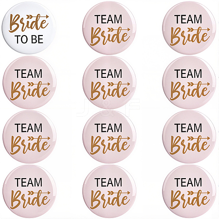 12Pcs Tinplate & Plastic Bride Badges for Wedding Party Bridal Shower Decoration AJEW-SC0032-08B-1