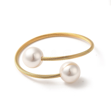 Plastic Imitation Pearl Round Beaded Cuff Bangle BJEW-P310-07G-1