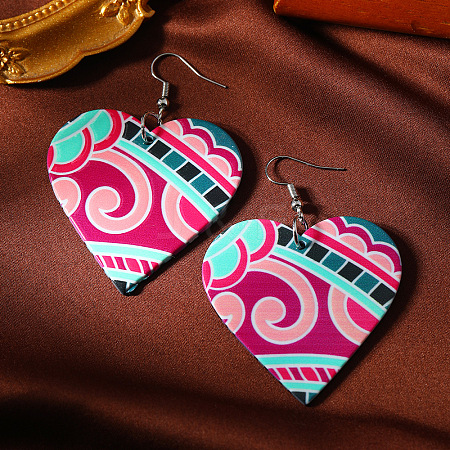 Printed Acrylic Dangle Earrings for Women WG7422D-01-1