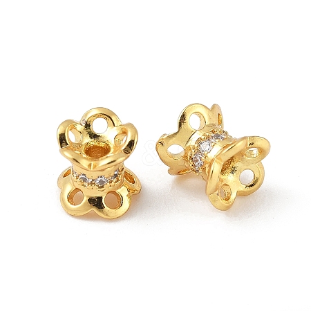 Brass Micro Pave Clear Cubic Zirconia Bead Caps KK-V015-24G-01-1