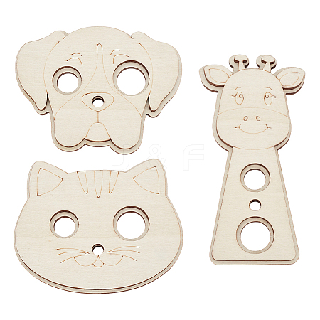 3Pcs Wooden Animal Themed Safety Eye Clamps AJEW-WH0348-492-1
