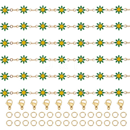 DIY Flower Brass Enamel Link Chains Bracelets/Necklaces Making Finding Kits DIY-AR0004-11-1