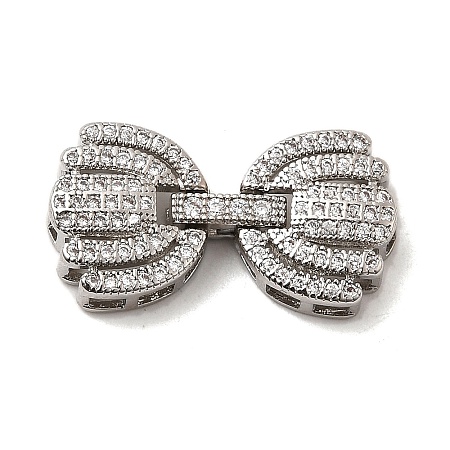 Brass Micro Pave Clear Cubic Zirconia Fold Over Clasps KK-C075-34P-1