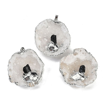 Natural Tourmaline & Druzy Agate Geode Pendants G-G162-02P-04-1